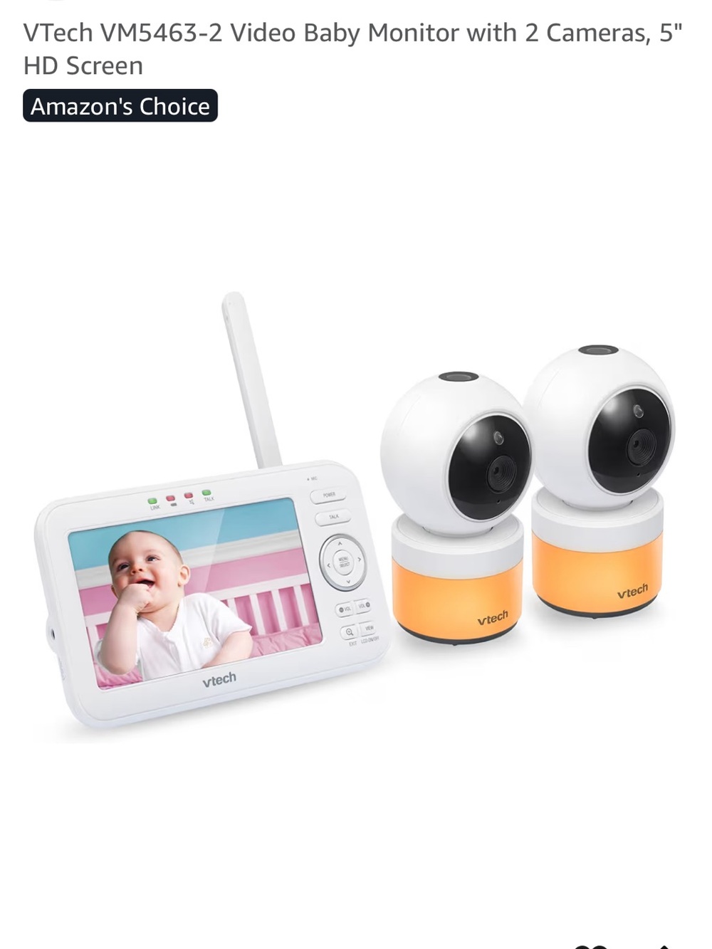 V Tech VM5463-2 Video Baby Monitor with 2 Cameras, 5” HD Screen.